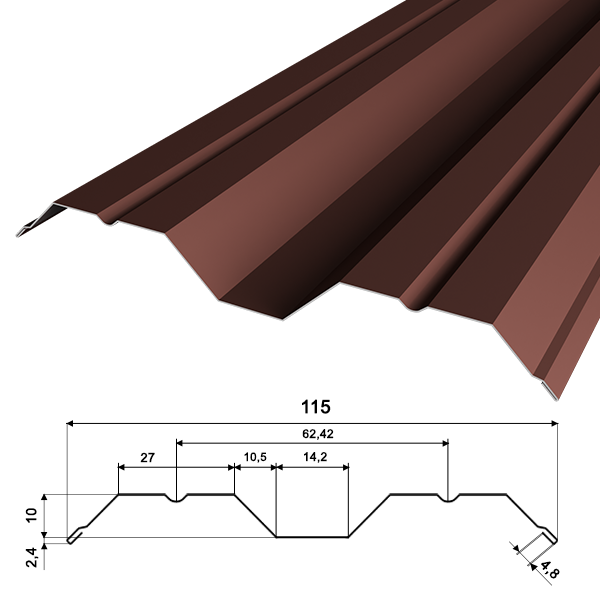 Штакетник ШМ (1 000х139 RAL (8017/color) Шоколадно-коричневый / цветная эмаль)